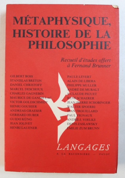 METAPHYSIQUE, HISTOIRE DE LA PHILOSOPHIE, 1981