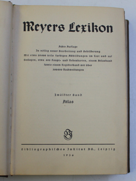 MEYERS LEXIKON , ZWOLFTER BAND , ATLAS , 1936