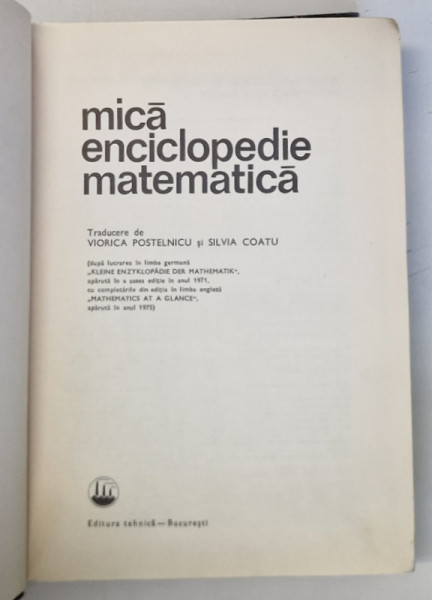 MICA ENCICLOPEDIE MATEMATICA de VIORICA POSTELNIC , SILVIA COATU ,