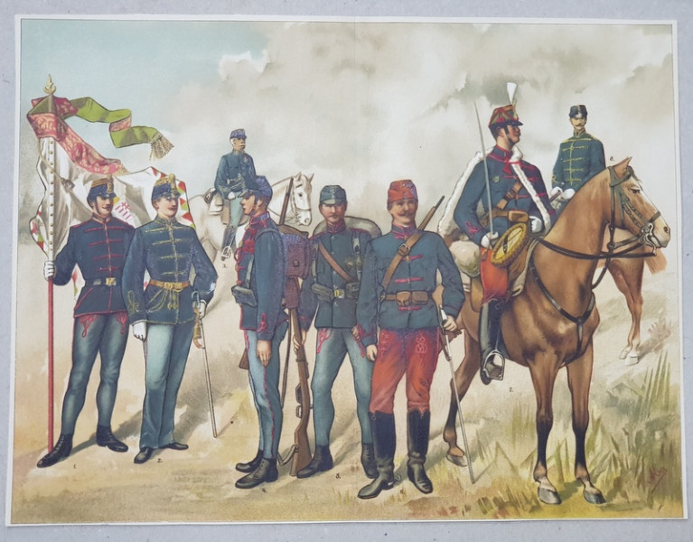 MILITARI IN UNIFORME ALE DIVERSELOR ARME , ILUSTRATIE CROMOLITOGRAFIE , CCA . 1900