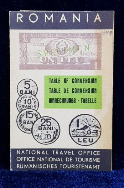 MINIPLIANT CU TABEL DE CONVERSIE A VALUTELOR OCCIDENTALE FATA DE LEU , ANII ' 60