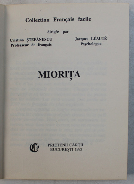 MIORITA par PAUL MICLAU , COLLECTION FRANCAIS FACILE , 1993