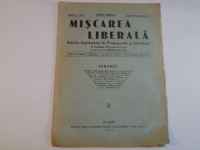 MISCAREA LIBERALA, ANUL I, NR. 5, 20 SEPTEMBRIE 1930