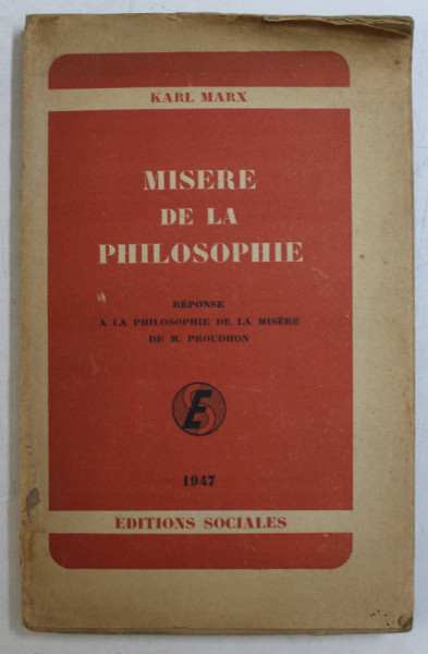MISERE DE LA PHILOSOPHIE par KARL MARX , 1947
