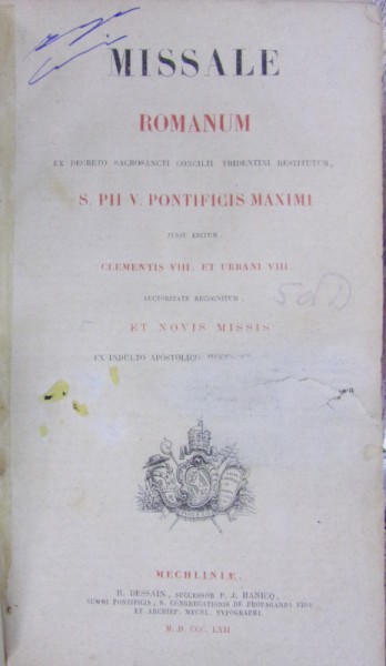 MISSALE ROMANUM PII V PONTIFICIS MAXIMI , 1862