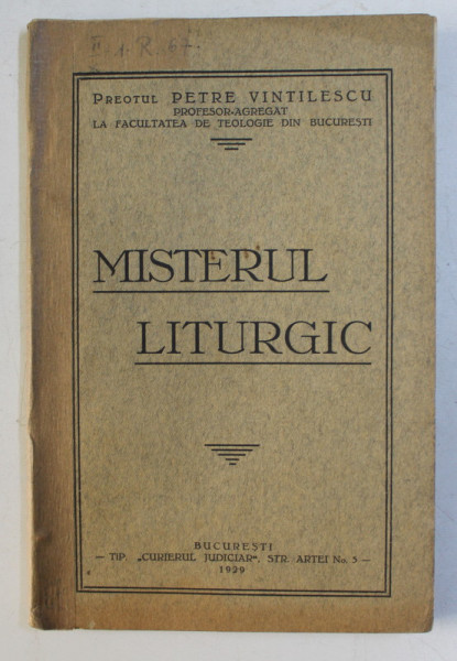 MISTERUL LITURGIC de PETRE VINTILESCU , 1929