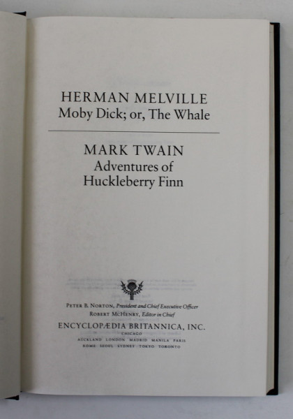 MOBY DICK - OR, THE WHALE by HERMANN MELVILLE / ADVENTURES OF HUCKLEBERRY FINN by MARK TWAIN  - , COLIGAT DE DOUA CARTI , TEXT IN LIMBA ENGLEZA , 1994