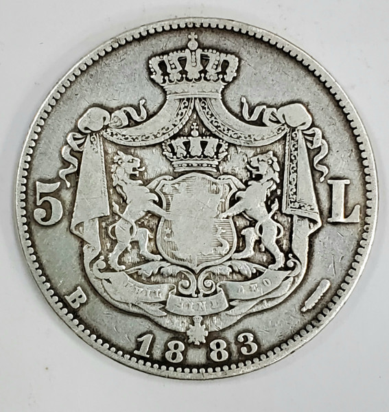 Moneda 5 Lei, Carol I, 1883