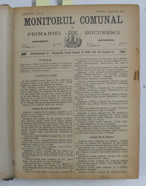 MONITORUL COMUNAL AL PRIMARIEI BUCURESCI , ZIAR , COLEGAT DE 53 DE NUMERE , ANUL XXIV si XXV , 1900