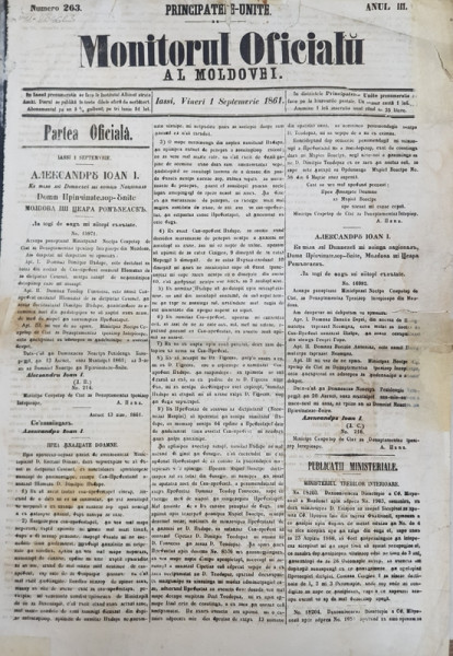 Monitorul Oficial al Moldovei, Nr. 263, Anul III, Vineri 1 Septembrie 1861