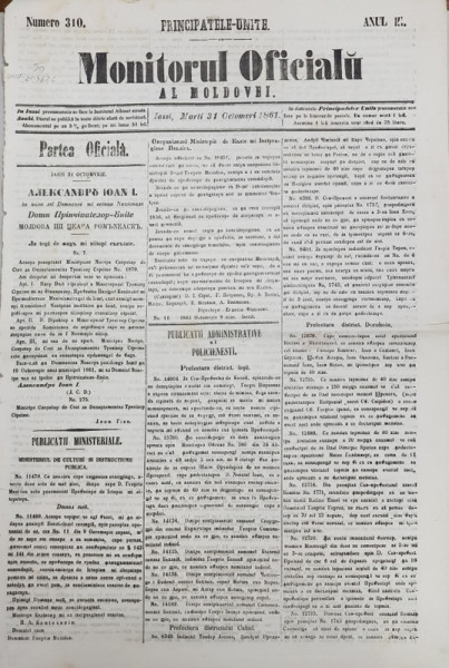 Monitorul Oficial al Moldovei, Nr. 310, Anul III, Marti 31 Octombrie 1861