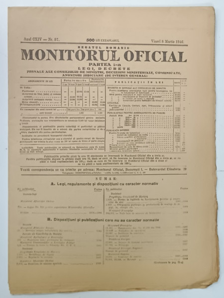 MONITORUL OFICIAL , REGATUL ROMANIEI , NR. 57 , 4 , MARTIE . 1946
