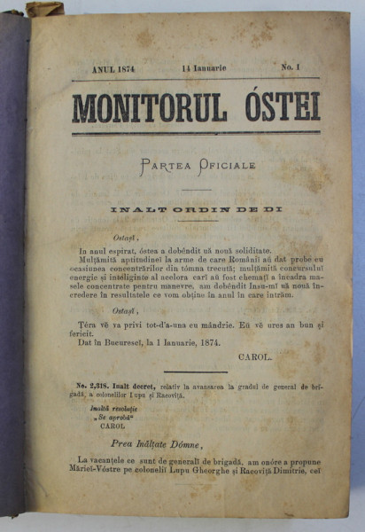 MONITORUL OSTEI - PARTEA OFICIALE , COLEGAT DE 35 DE NUMERE* APARUTE INTRE 14 IANUARIE SI 30 DECEMBRIE 1874