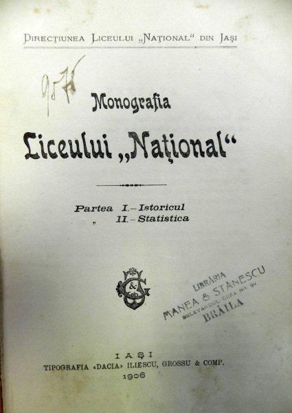MONOGRAFIA LICEULUI NATIONAL DIN IASI  - D. POMPEIU