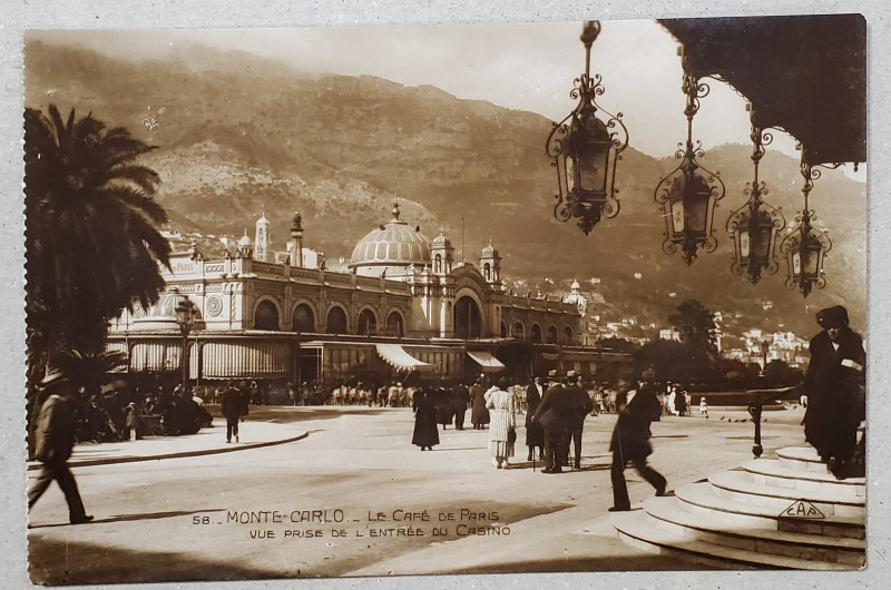 MONTE CARLO , LE CAFE DE PARIS , CARTE POSTALA ILUSTRATA , INCEPUTUL SEC. XX