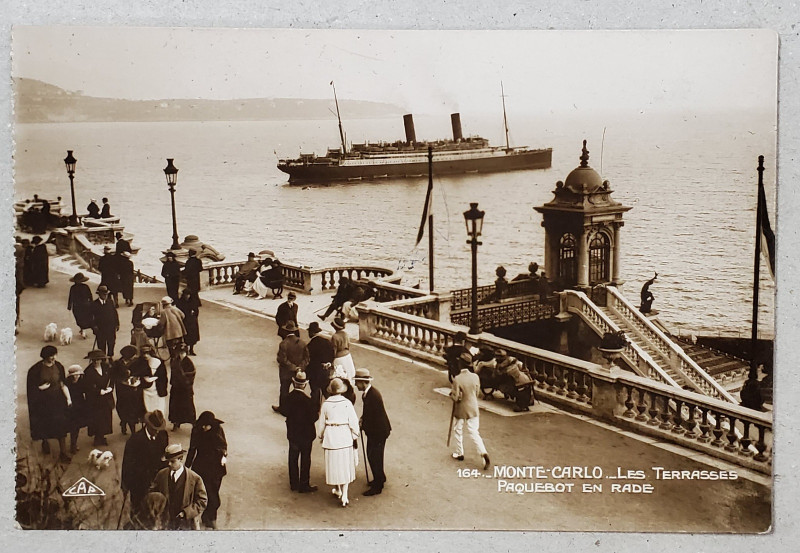 MONTE - CARLO , LES TERRASSES , PAQUEBOT EN RADE , CARTE POSTALA ILUSTRATA , INCEPUTUL SEC. XX