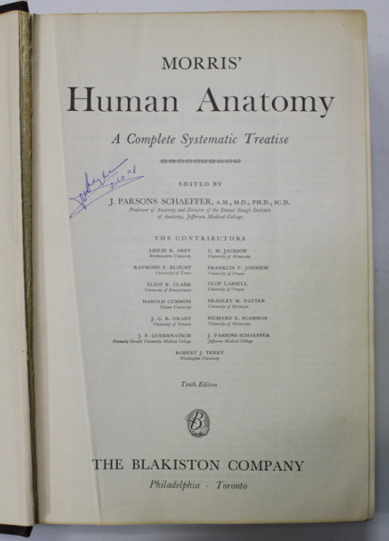 MORRIS HUMAN ANATOMY , A COMPLETE SYSTEMATIC TREATISE , edited by J. PARSONS SCHAEFFER , 1933