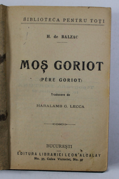 MOS GORIOT de H. DE BALZAC , EDITIE INTERBELICA