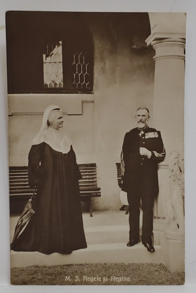 M.S. REGELE CAROL I AL ROMANIEI SI REGINA ELISABETA , CARTE POSTALA ILUSTRATA , CCA . 1900