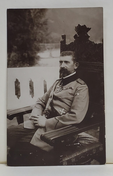 M.S REGELE FERDINAND I AL ROMANEI , PE TRON , FOTOGRAFIE TIP CARTE POSTALA, STUDIO AD. A. CHEVALIER , INTERBELICA