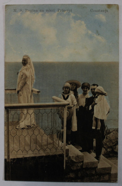 M.S REGINA ELISABETA A ROMANIEI CU MICII PRINCIPI , CONSTANTA , CARTE POSTALA ILUSTRATA , 1914