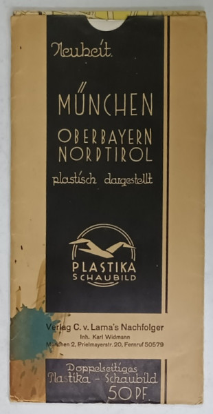 MUNCHEN , PLIANT CU TEXT IN LIMBA GERMANA , CU ANVELOPA DE CARTON SUBTIRE