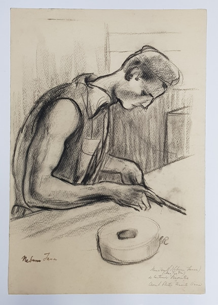 MUNCITOR LA LUCRU , DESEN de CANTEMIR RISCUTIA , ANII '60