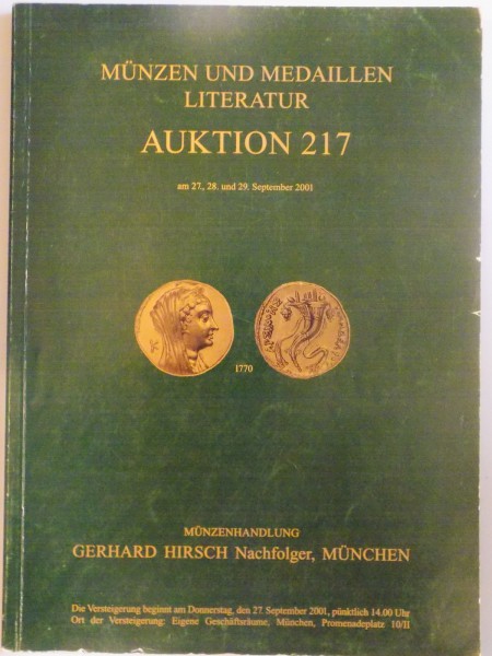 MUNZEN UND MEDAILLEN LITERATUR, AUKTION 217, 27,28 und 29 SEPTEMBER 2001, CATALOG DE LICITATIE MEDALII SI MONEDE