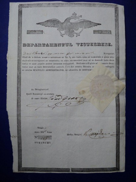 Muscel, Departamentul Vistieriei Patent negustor Dicu Stanciu 1846