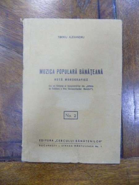 Muzica populara banateana, nota monografica, Tiberiu Alexandru, Bucuresti