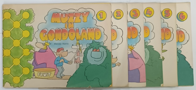 MUZZY IN GONDOLAND  by WENDY HARRIS , CURS ILUSTRAT DE LIMBA ENGLEZA PENTRU COPII , 6 CARTI , 1993