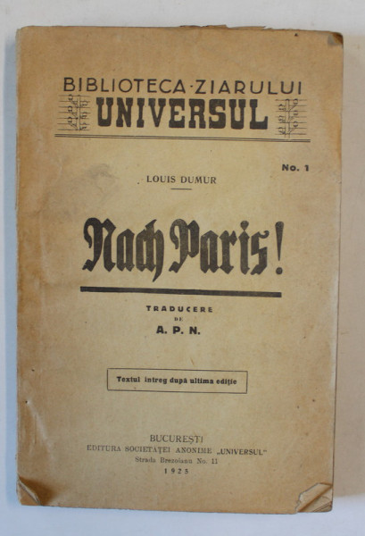 NACH PARIS ! de LOUIS DUMUR , 1925