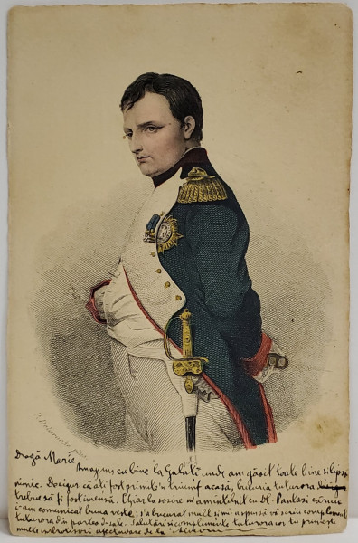 NAPOLEON BONAPARTE , GRAVURA COLORATA MANUAL de P. DELAROCHE , CARTE POSTALA ILUSTRATA , CLASICA