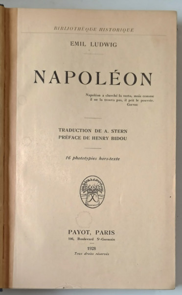 NAPOLEON de EMIL LUDWIG - PARIS, 1928