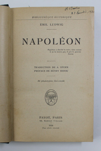 NAPOLEON de EMIL LUDWIG , Paris 1930