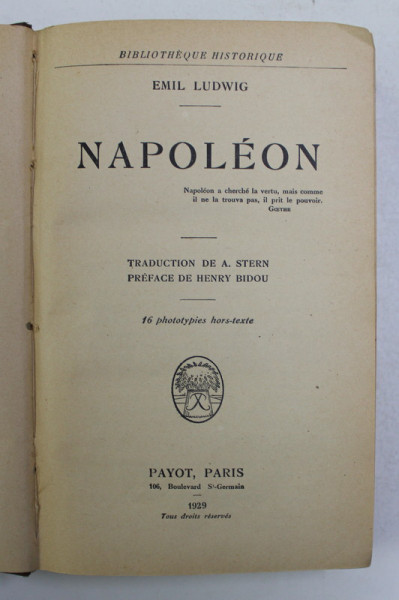 NAPOLEON par EMIL LUDWIG  1929