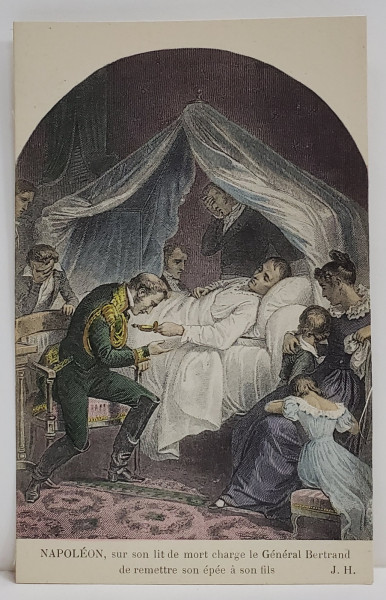 NAPOLEON SUR SON LIT DE MORT ( NAPOLEON PE PATUL DE MOARTE ), CARTE POSTALA ILUSTRATA , INTERBELICA