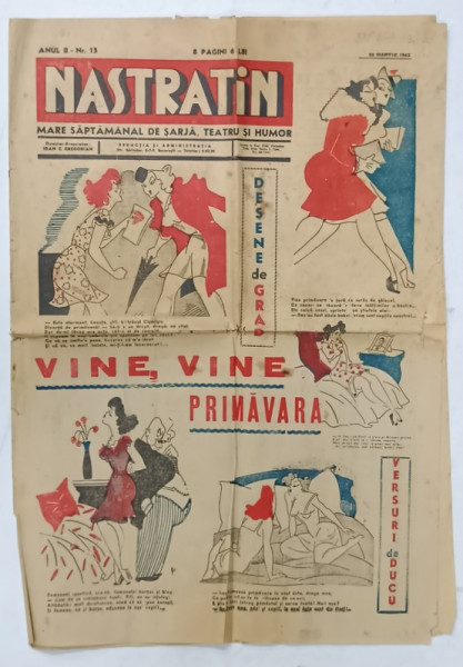 NASTRATIN , MARE SAPTAMANAL DE SARJA , TEATRU si HUMOR , ANUL II , NR. 15 , 22 MARTIE , 1942