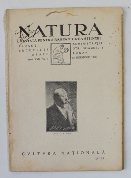 NATURA , REVISTA PENTRU RASPANDIREA STIINTEI , ANUL XVII , NR. 9 , 15 NOIEMBRIE , 1928