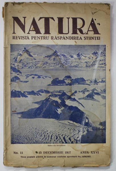 NATURA , REVISTA PENTRU RASPANDIREA STIINTEI , NO. 11 , ANUL XXVI , 15 DECEMBRIE , 1937