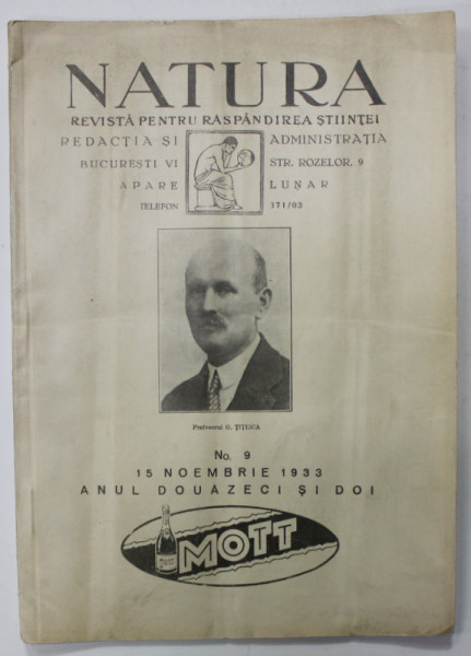 NATURA , REVISTA PENTRU RASPANDIREA STIINTEI , No. 9 , 15 NOIEMBRIE , 1933