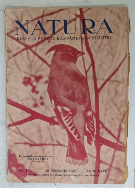 NATURA , REVISTA PENTRU RASPANDIREA STIINTEI , NR. 1 , 1938