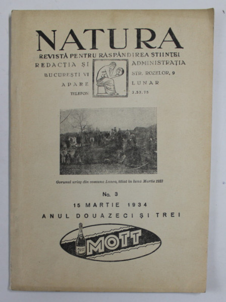 NATURA , REVISTA PENTRU RASPANDIREA STIINTEI , NR. 3 , 15 MARTIE , 1934