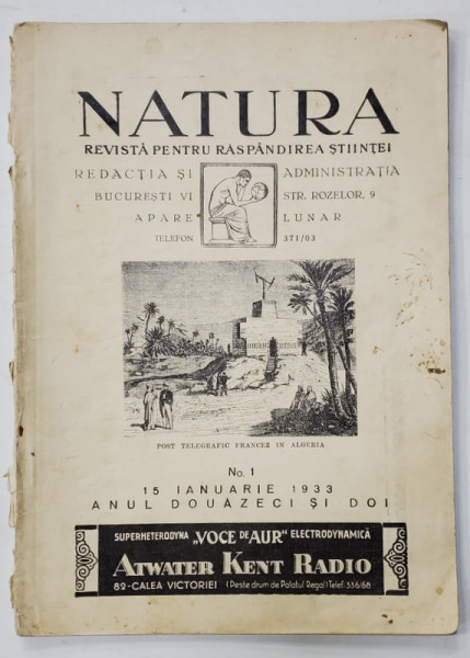 NATURA , REVISTA PENTRU RASPANDIREA STIINTELOR , Nr. 1 , 1933