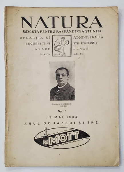 NATURA , REVISTA PENTRU RASPANDIREA STIINTELOR , Nr. 5 , 1934