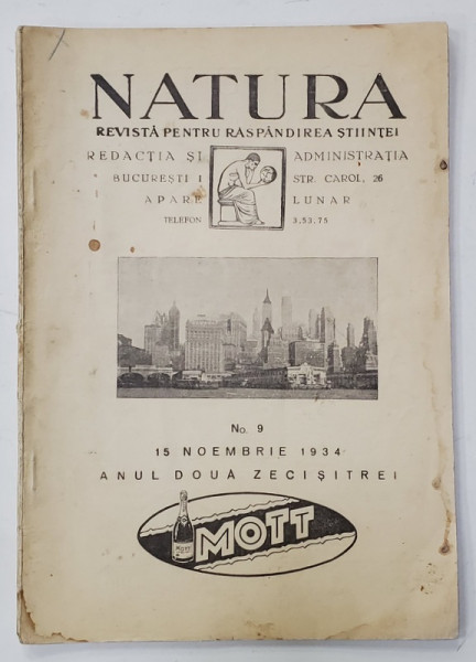 NATURA , REVISTA PENTRU RASPANDIREA STIINTELOR , Nr. 9 , 1934