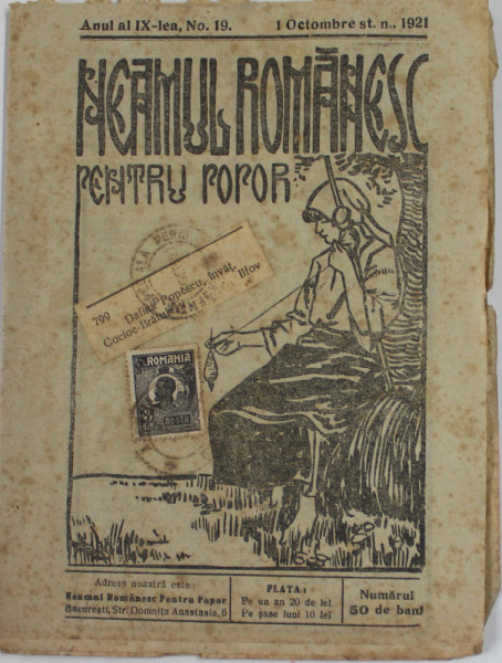 NEAMUL ROMANESC PENTRU POPOR , ANUL IX , NR. 19 , 1 OCTOMBRIE , 1921 , PREZINTA PETE SI URME DE UZURA