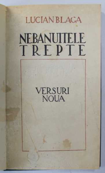 NEBANUITELE TREPTE , VERSURI NOUA de LUCIAN BLAGA , 1943