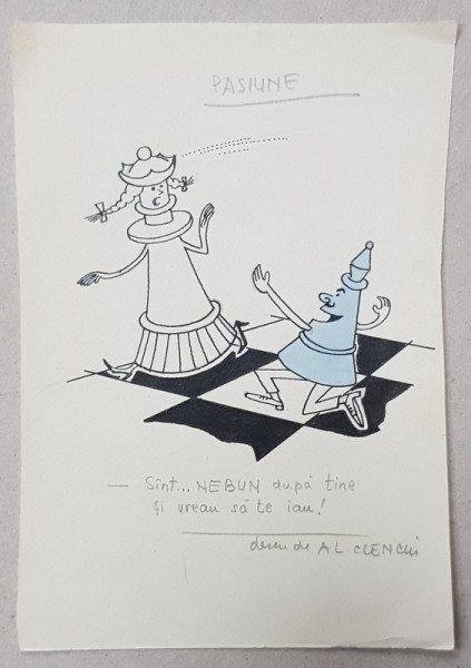 NEBUNUL SI DAMA , CARICATURA de AL. CLENCIU , ANII '60