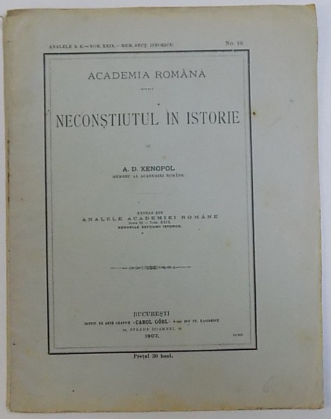 NECONSTIUTUL IN ISTORIE de A. D. XENOPOL , 1907